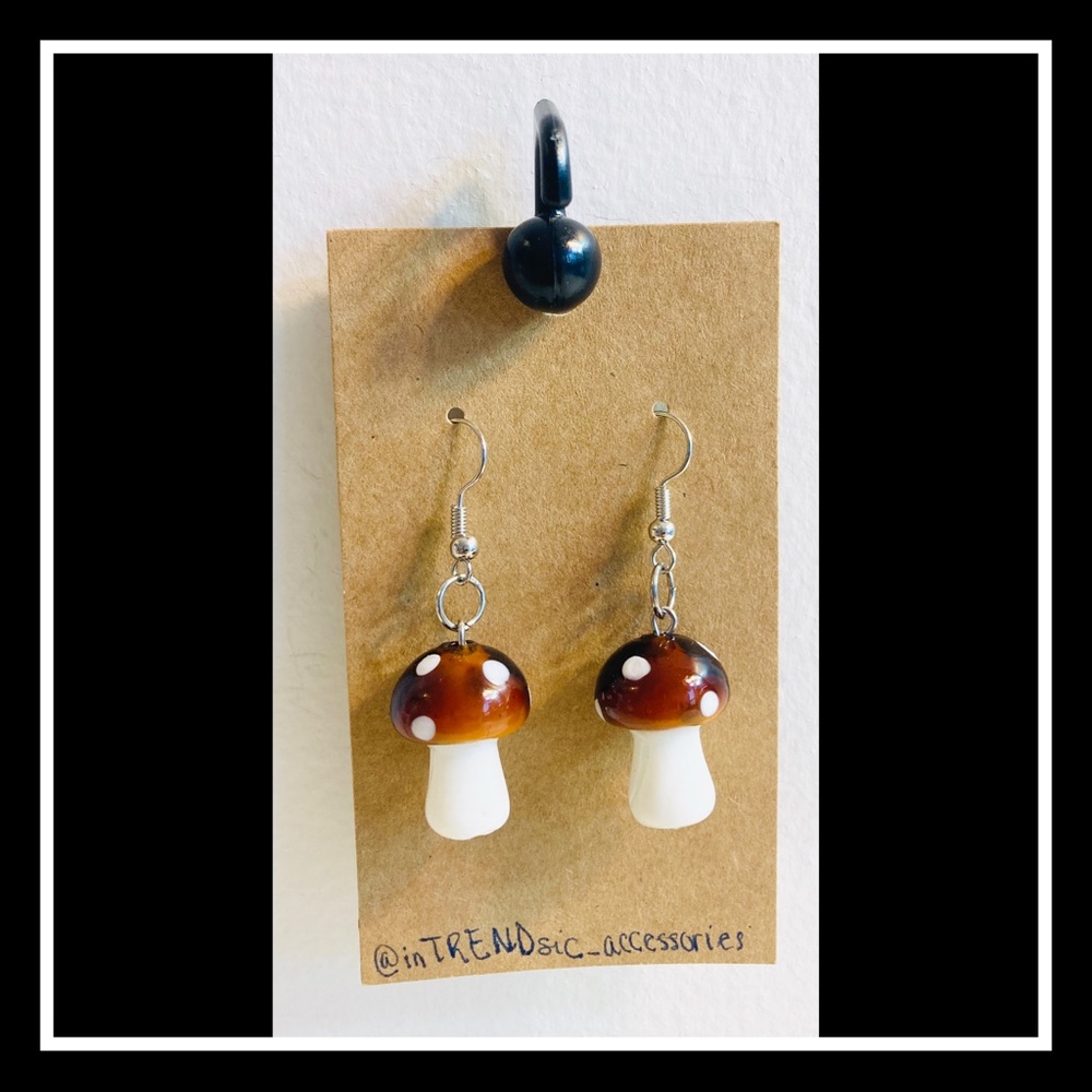 Large Glass Mushroom 🍄 Handmade Dangle Earrings